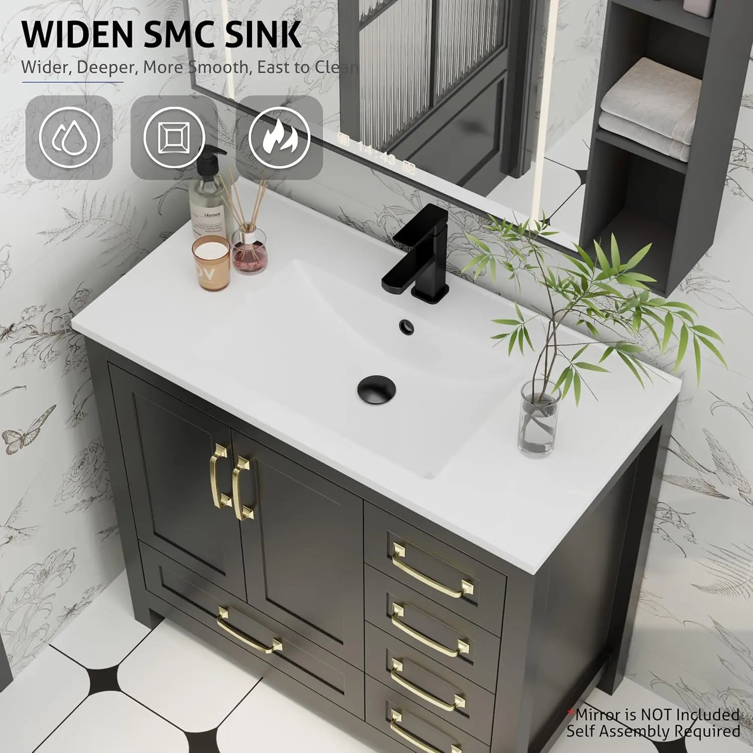 36" Black Bathroom Vanity with Undermount Sink and Matte Black Faucet