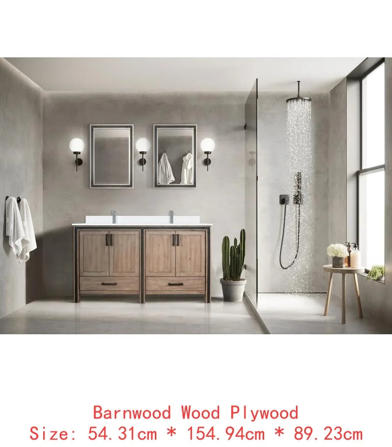 60" Rustic Double Bathroom Vanity with Marble Top and Mirrors