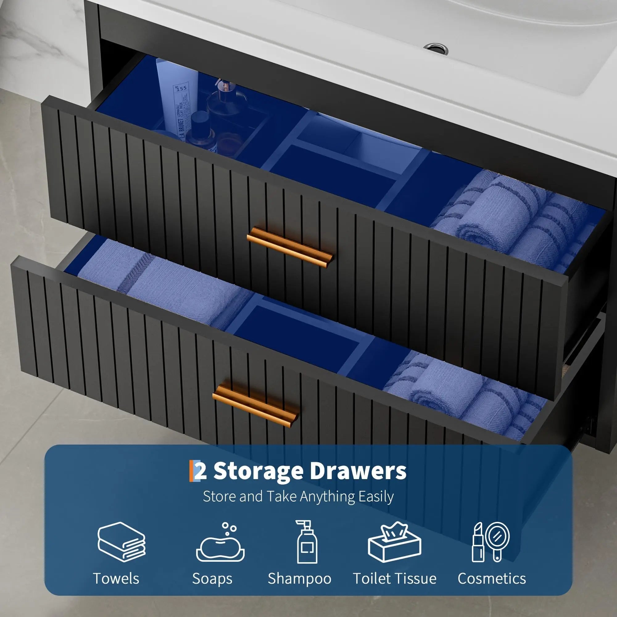 Floating Bathroom Vanity with Sink and 2 Soft-Close Drawers