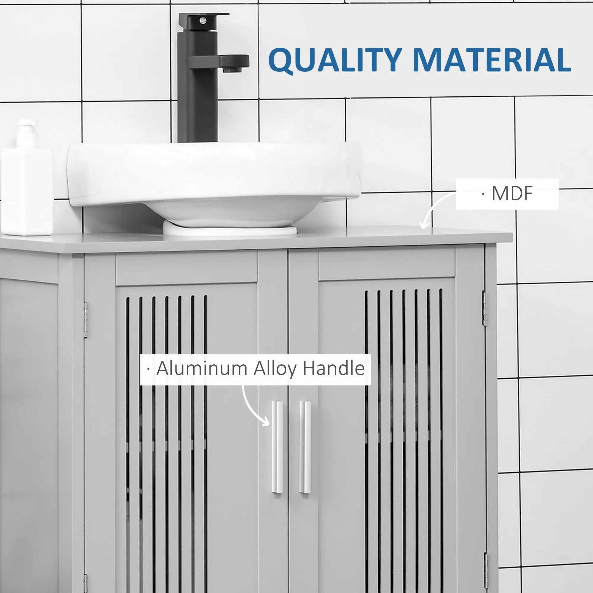 Grey Pedestal Sink Cabinet with 2 Doors & Adjustable Shelf