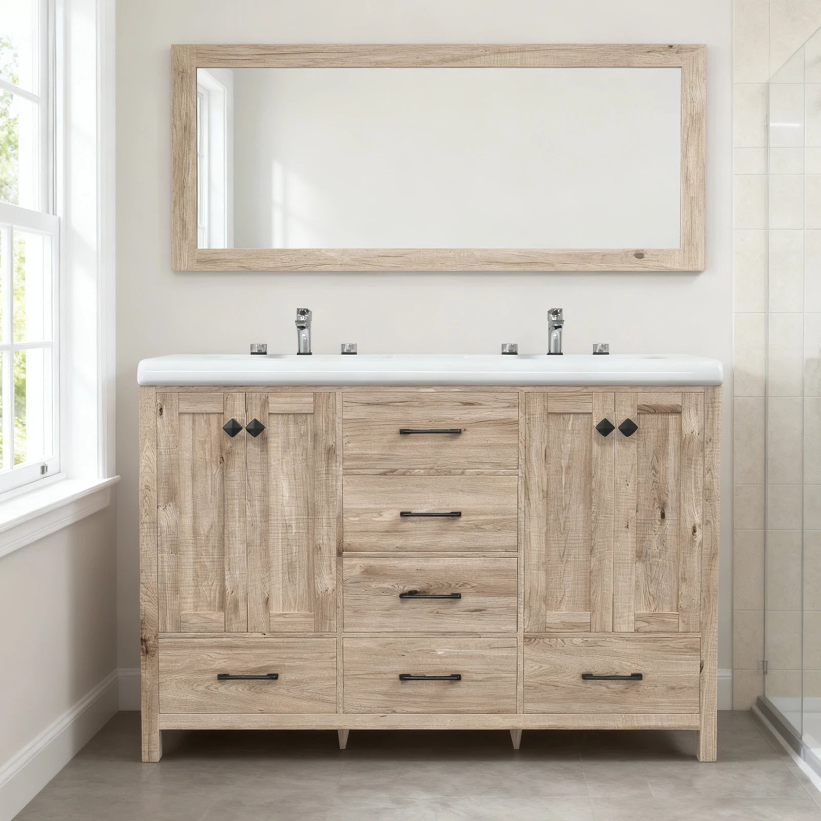 47" Double Bathroom Vanity with Ceramic Sinks and Drawers