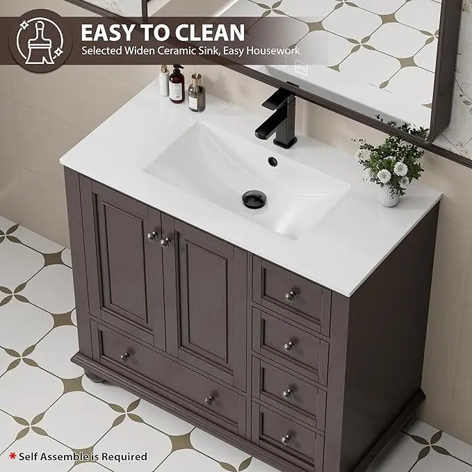 Floor-Mounted Bathroom Vanity with Ceramic Basin