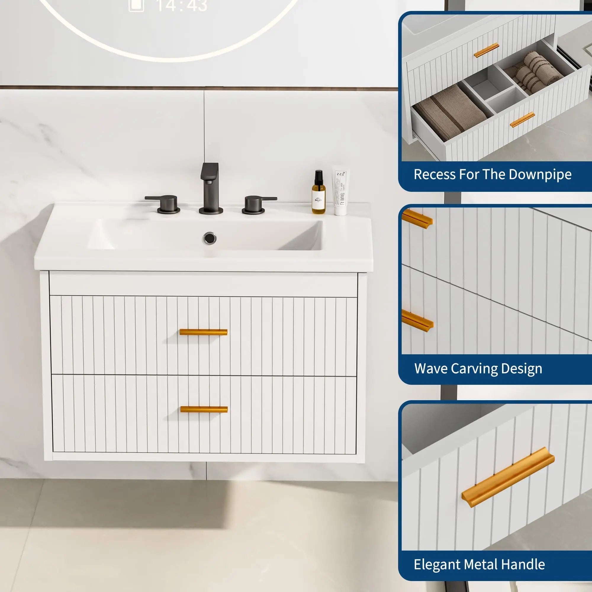 Floating Bathroom Vanity with Sink and 2 Soft-Close Drawers