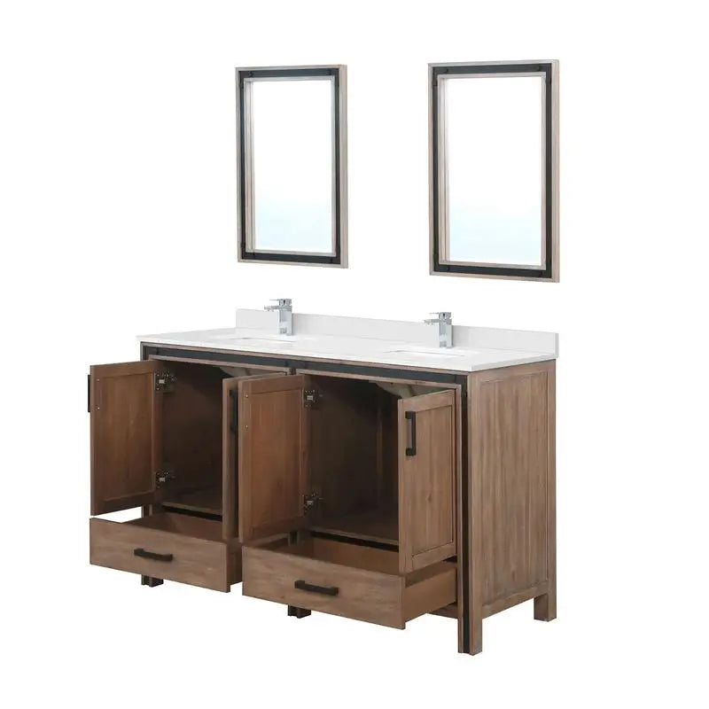 60" Rustic Double Bathroom Vanity with Marble Top and Mirrors