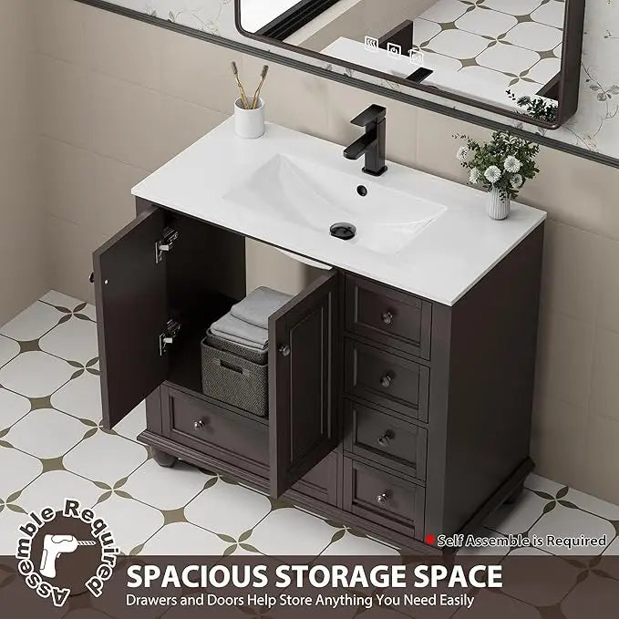 Floor-Mounted Bathroom Vanity with Ceramic Basin